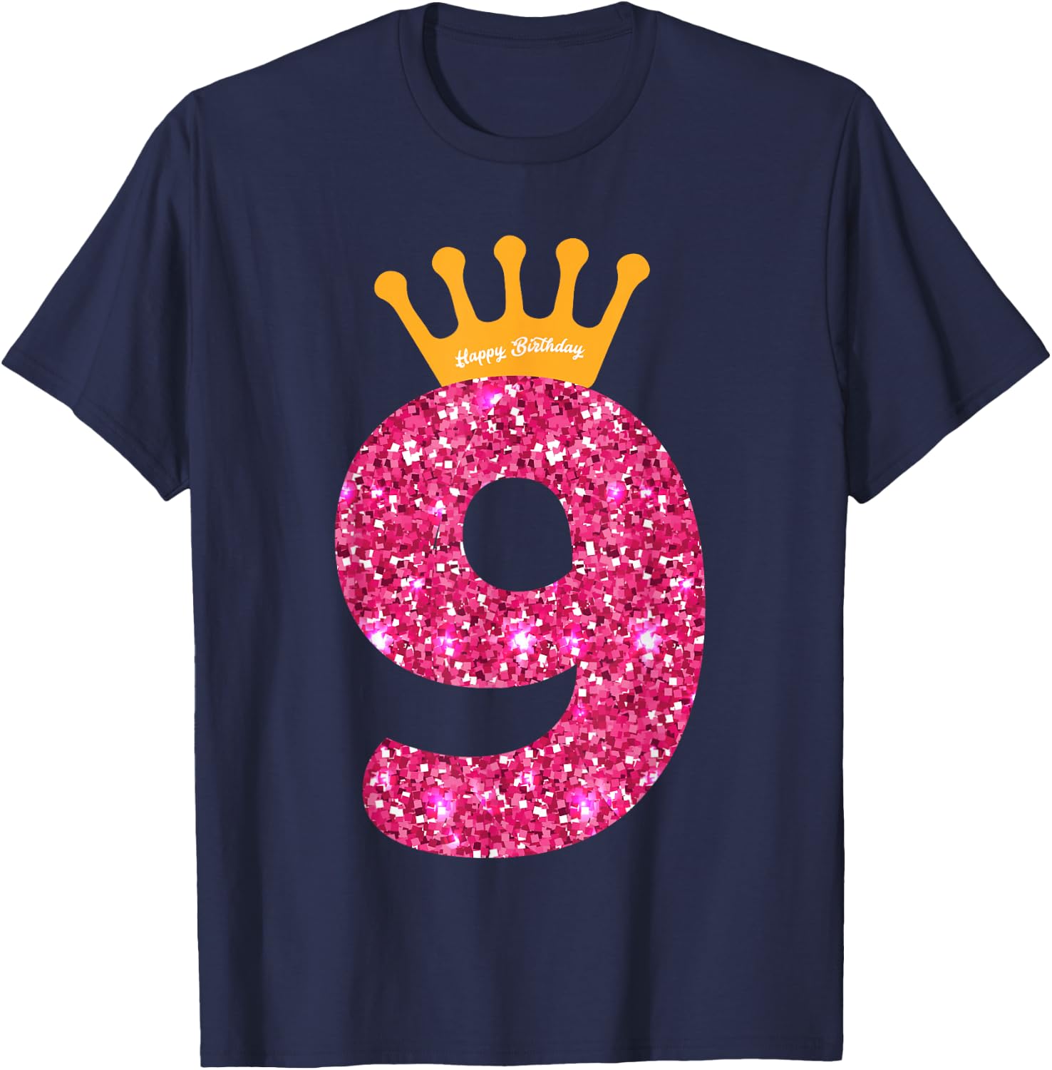 Happy Birthday Shirt, Girls 9th Party 9 Years Old Bday T-Shirt - T-Shirt | Navy