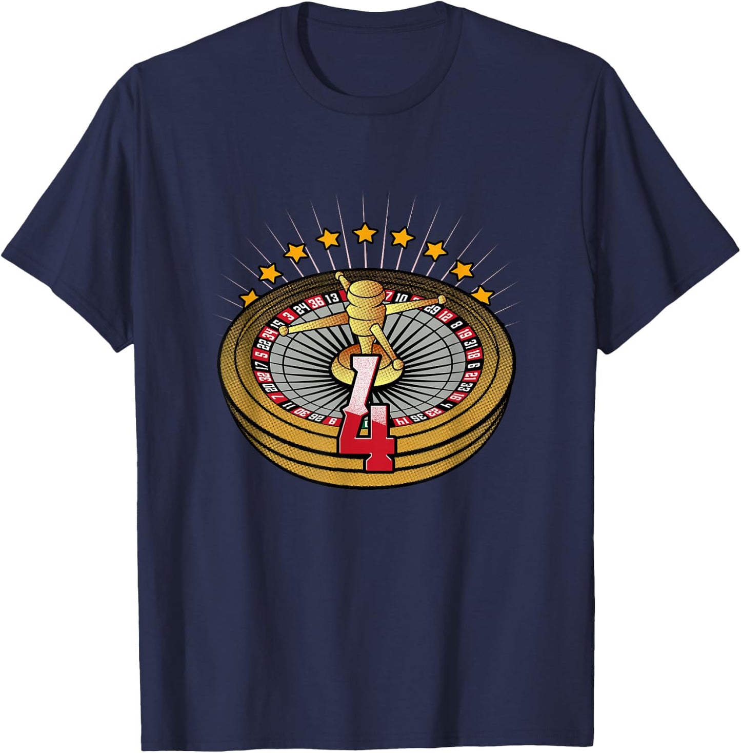 Lucky Number 4 Roulette Wheel Gambling Vegas Style T-Shirt - T-Shirt | Navy