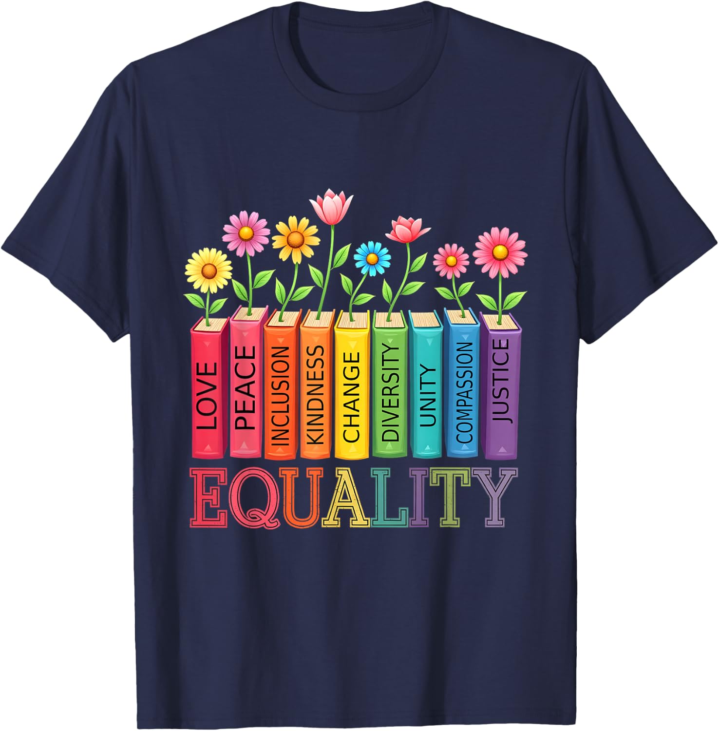 Floral Flower Book Equality Human Rights Women's Rights T-Shirt - T-Shirt | Navy