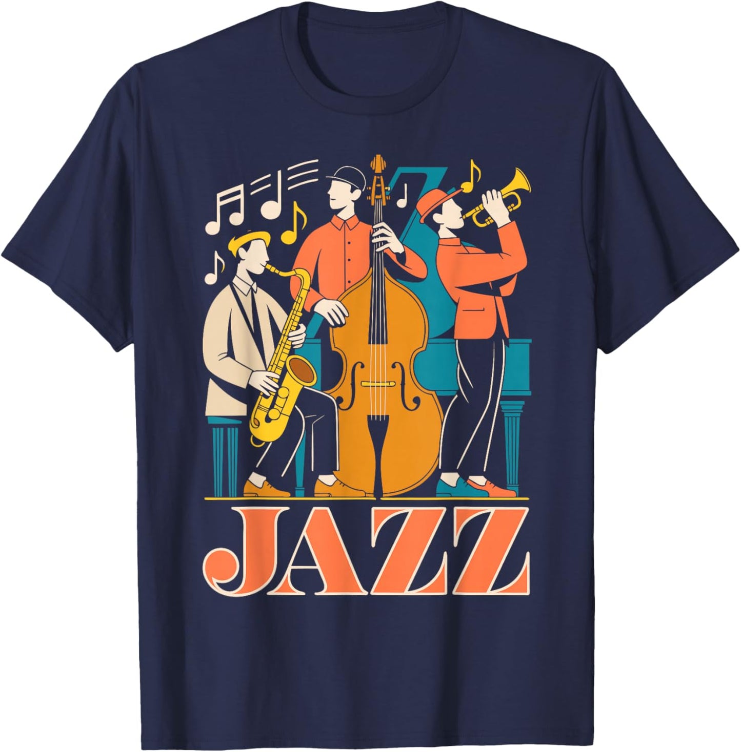 Jazz Trio Musician Play Jazz T-Shirt - T-Shirt | Navy