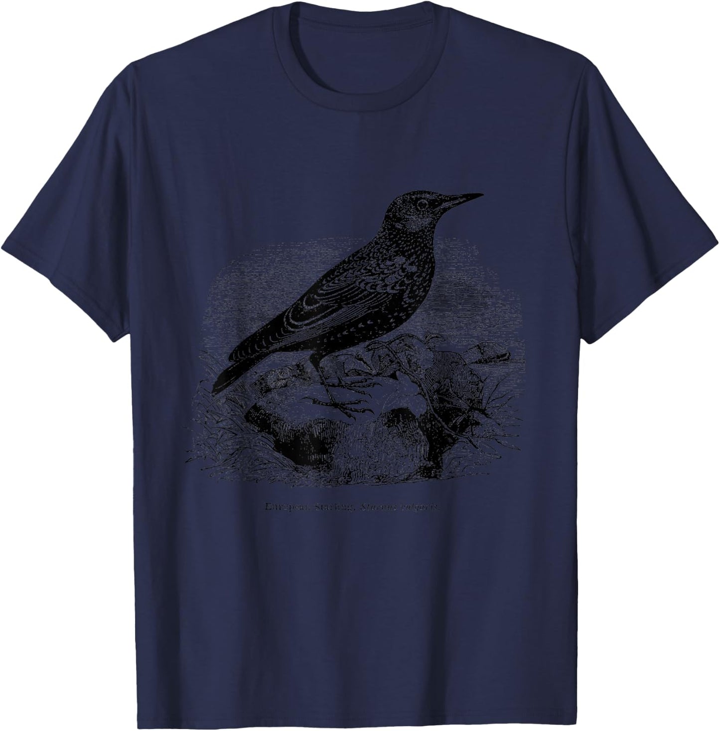 Common European Starling Vintage Bird Art T-Shirt - T-Shirt | Navy
