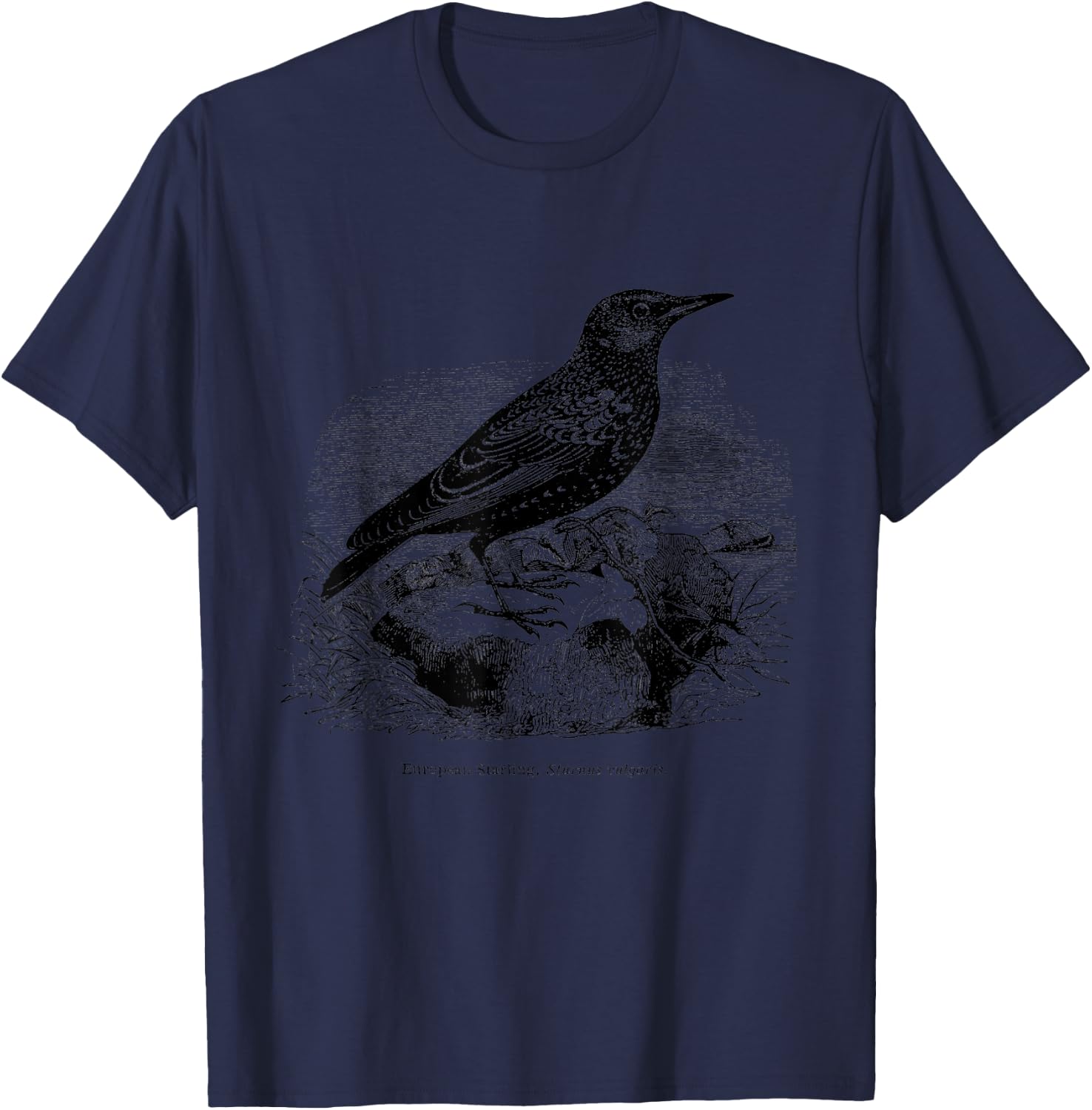 Common European Starling Vintage Bird Art T-Shirt - T-Shirt | Navy