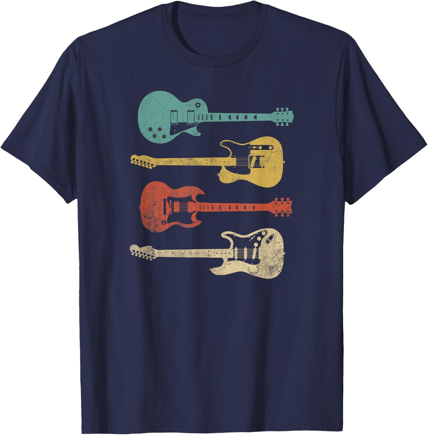 Vintage Music Apparel for Guitarists & Rock Fans Retro Electric Guitars - -Adults, Black, Small T-Shirt - T-Shirt | Navy