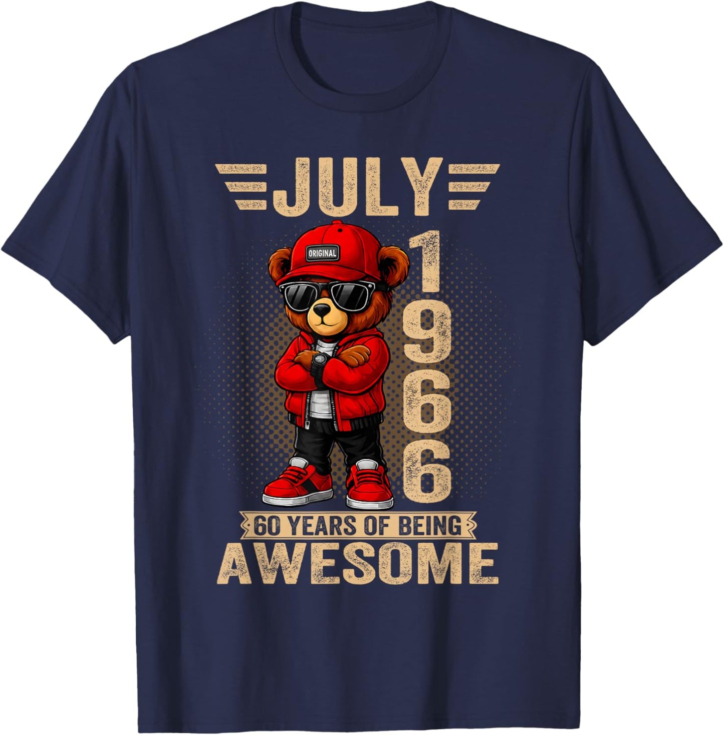 July 60th Birthday Men Women 1966 Awesome Teddy Bear T-Shirt - T-Shirt | Navy