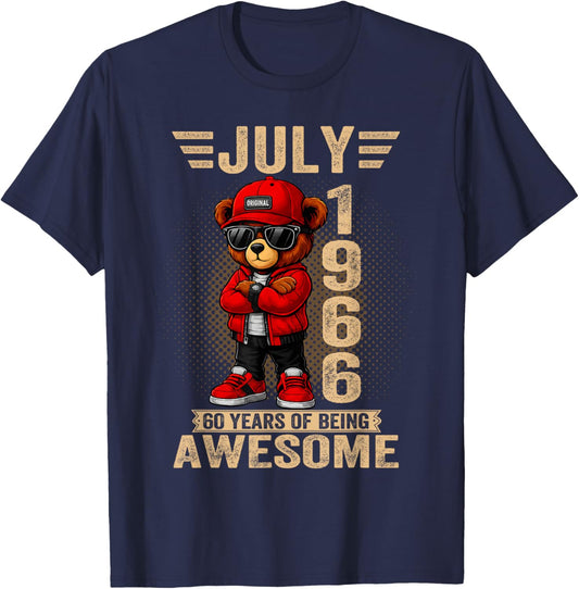 July 60th Birthday Men Women 1966 Awesome Teddy Bear T-Shirt - T-Shirt | Navy