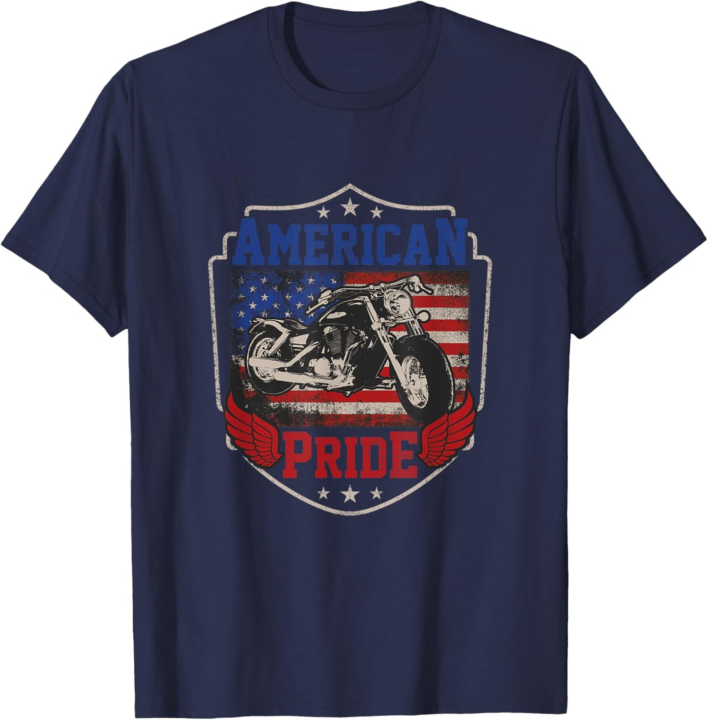 American Motorcycle Pride Vintage Proud biker 4th of July Women Kids Men T-Shirt - T-Shirt | Navy