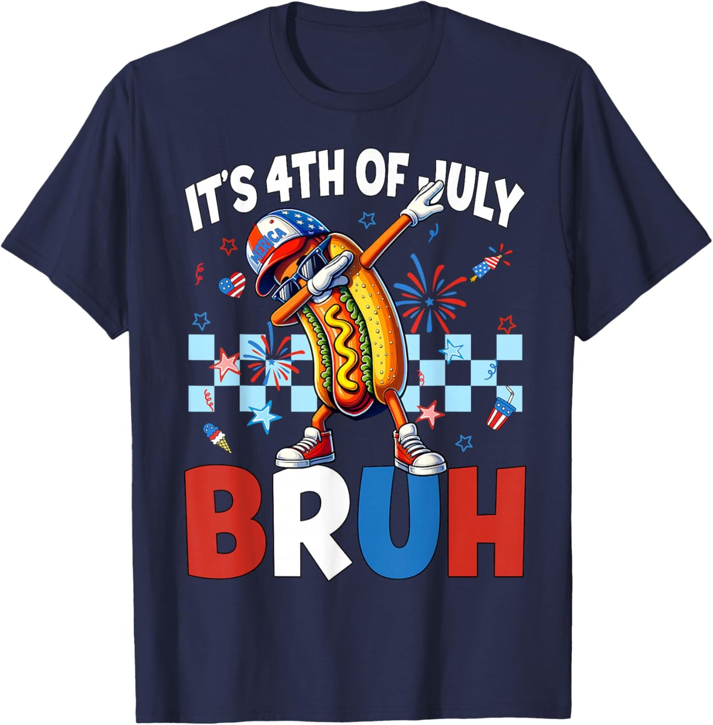 It's 4th of July Bruh Hotdog American Flag Patriotic Kid Boy T-Shirt - T-Shirt | Navy