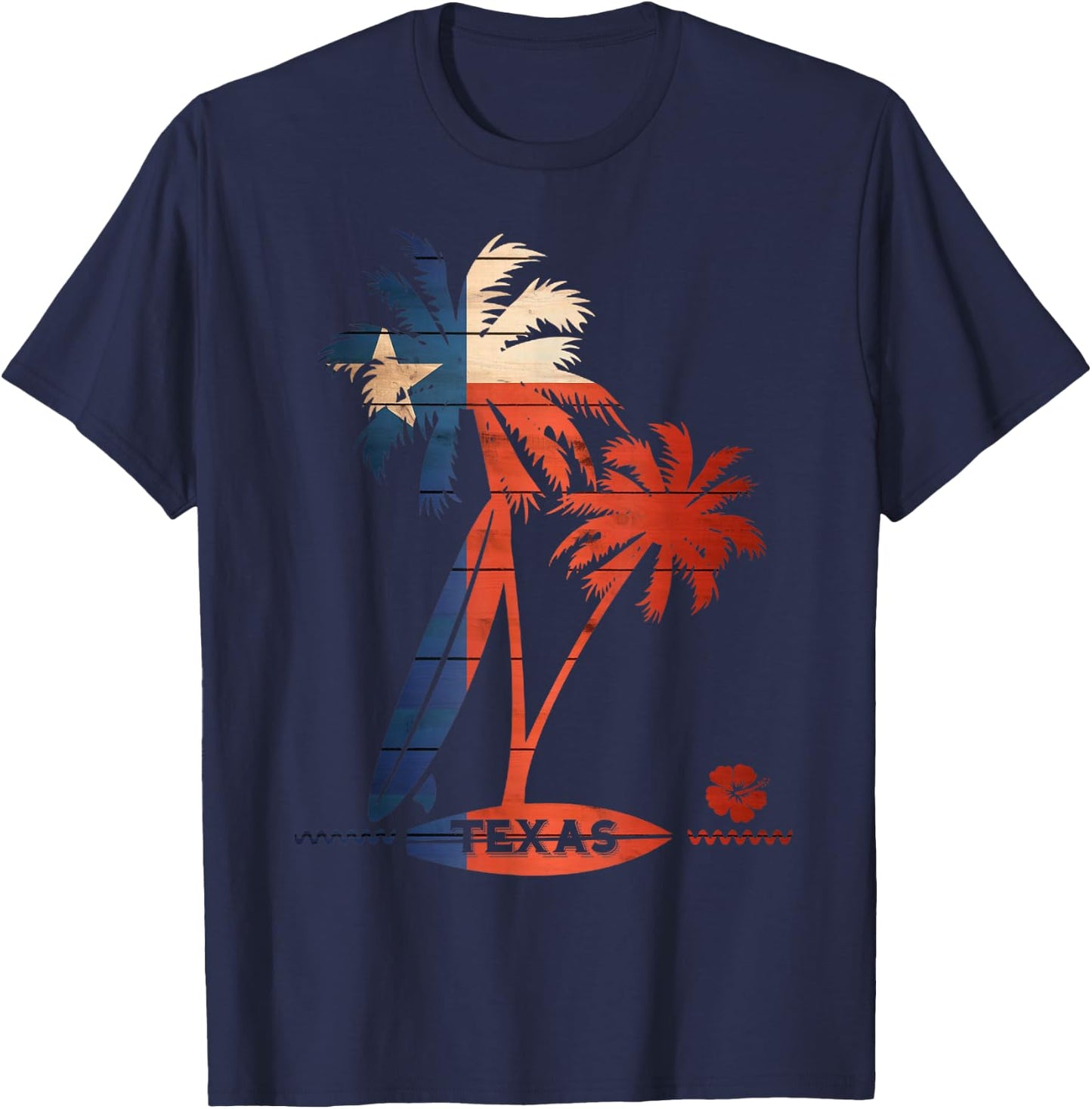 Surf Texas Palm Tree and Surfboard Shirt T-Shirt - T-Shirt | Navy