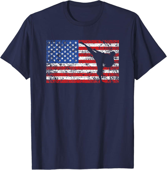 Karate American Flag Shirt, Cool Karateka Martial Arts Gift T-Shirt - T-Shirt | Navy