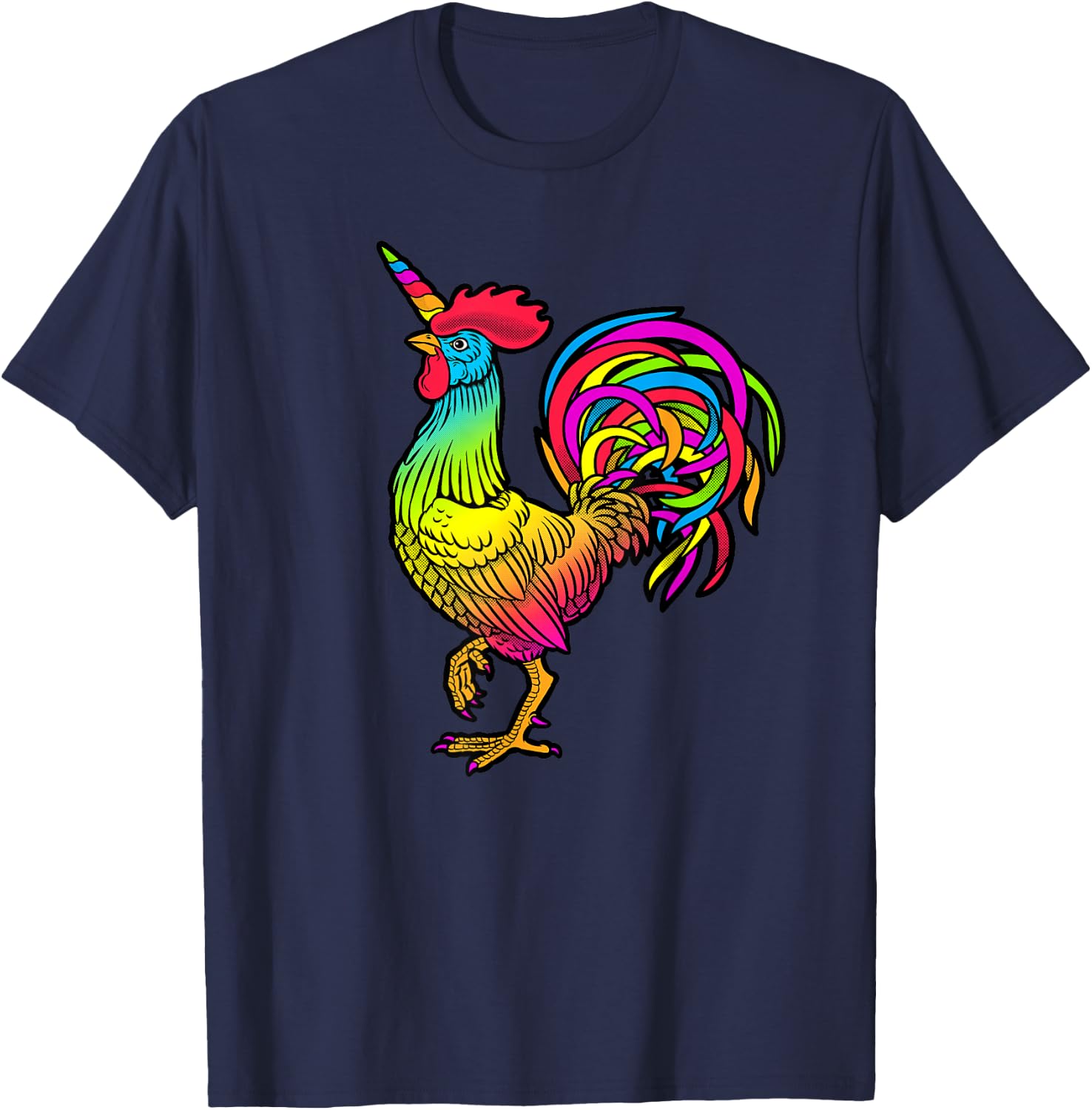 Chicken Unicorn Rainbow Rooster Graphic T-Shirt - T-Shirt | Navy