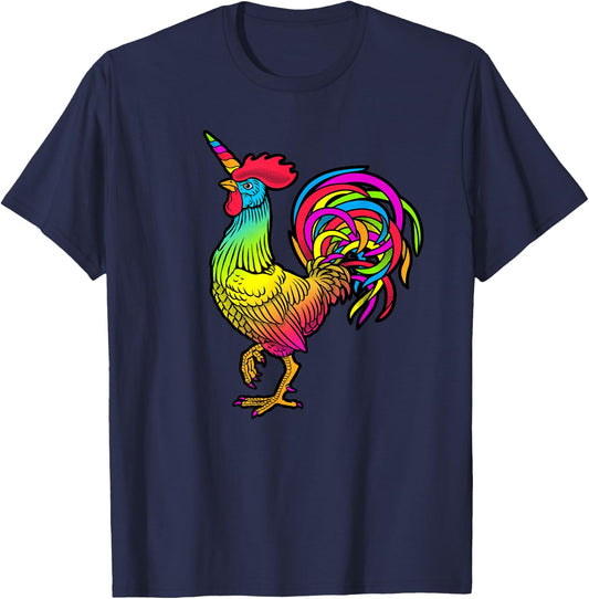 Chicken Unicorn Rainbow Rooster Graphic T-Shirt - T-Shirt | Navy