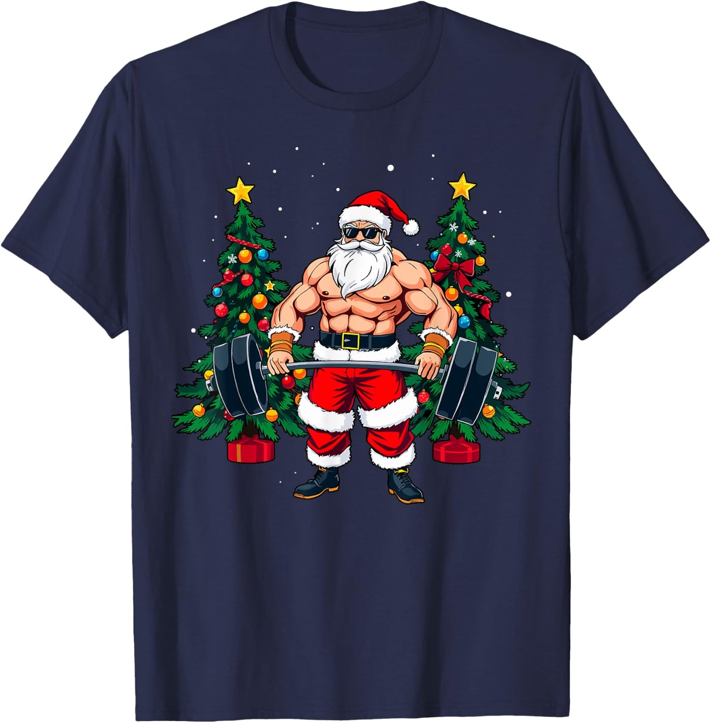 Muscle Santa Weightlifter Christmas Powerlifting Xmas Gym T-Shirt - T-Shirt | Navy