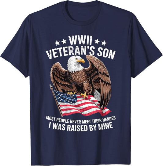 WWII Veteran Son Patriotic Bald Eagle Flag Tribute T-Shirt - T-Shirt | Navy