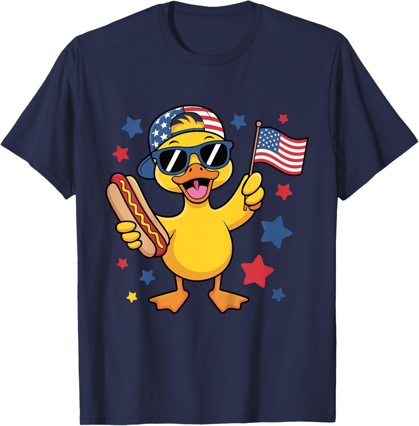 Funny Patriotic Duck USA Flag 4th of July Hotdog Kids Boys T-Shirt - T-Shirt | Navy