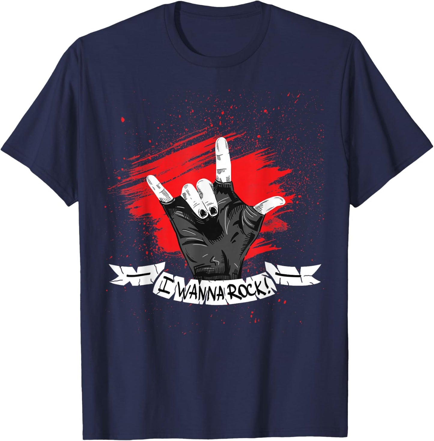 I Wanna Rock - Rock n Roll T Shirts - Hand Horns for Woman. T-Shirt - T-Shirt | Navy
