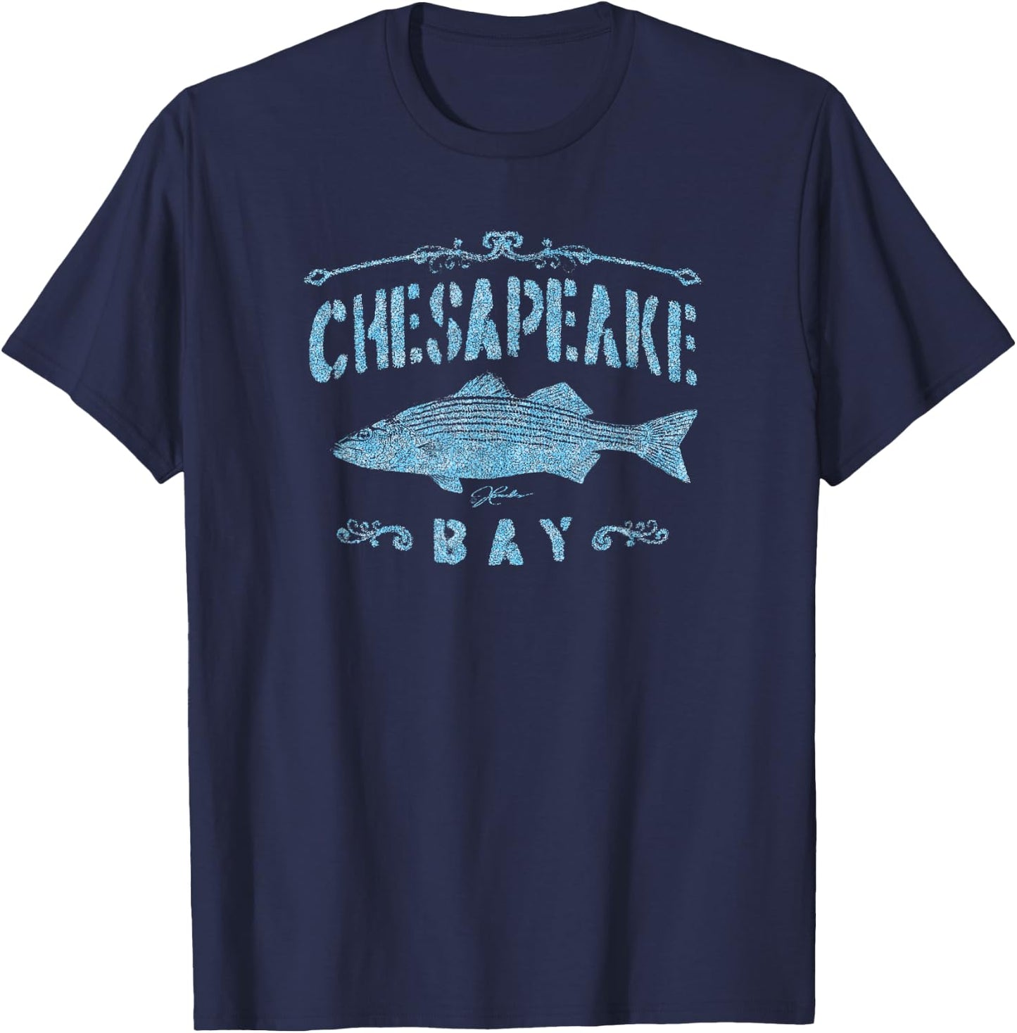 JCombs: Chesapeake Bay Striped Bass (Distressed) T-Shirt - T-Shirt | Navy