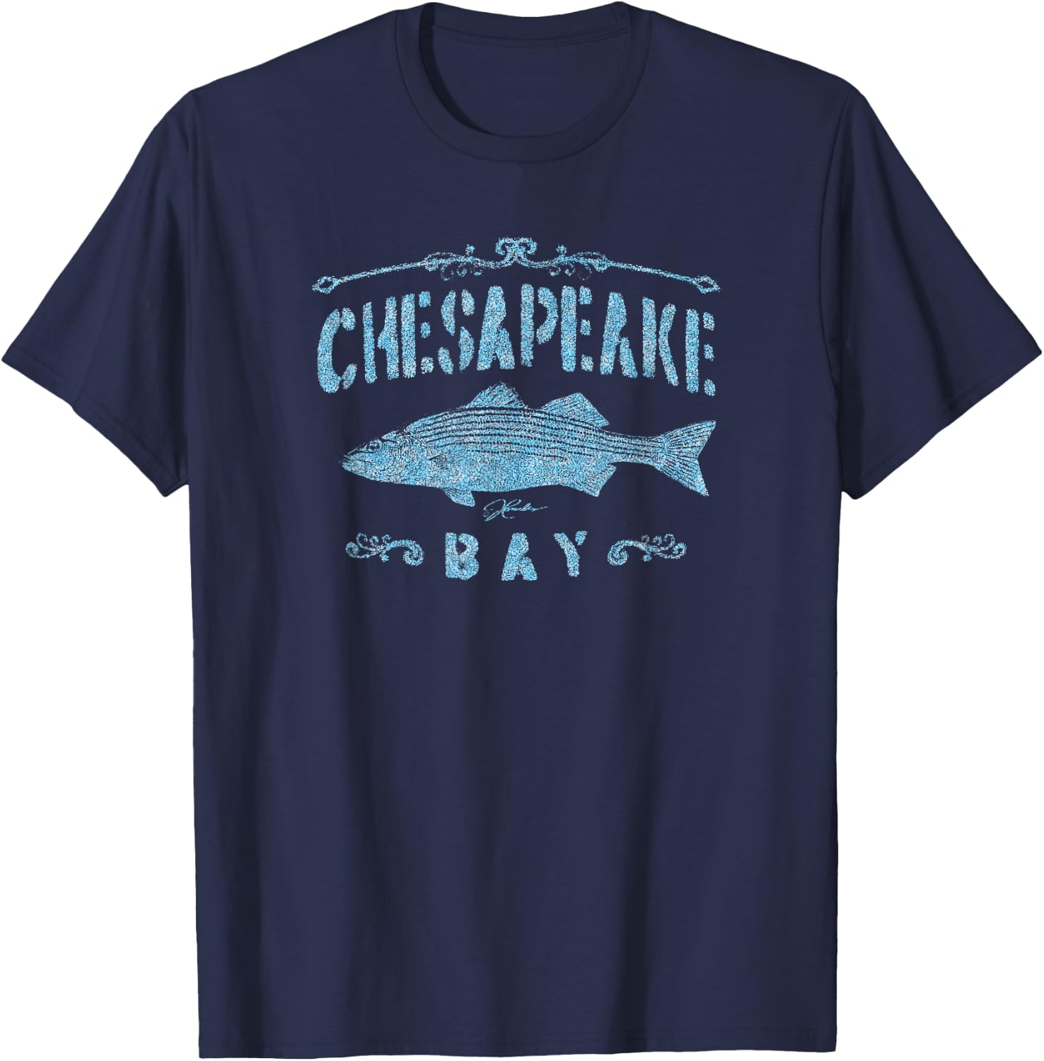JCombs: Chesapeake Bay Striped Bass (Distressed) T-Shirt - T-Shirt | Navy