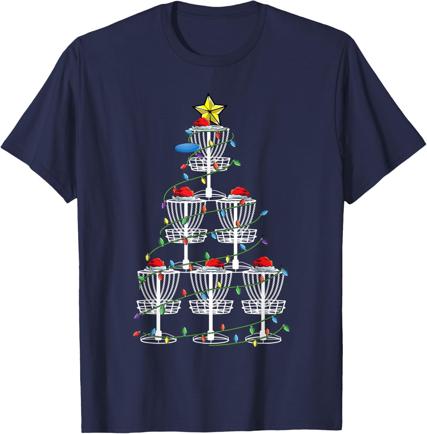 XMas Disc Golf Player Basket Christmas Tree Cute Frolf Gifts T-Shirt - T-Shirt | Navy
