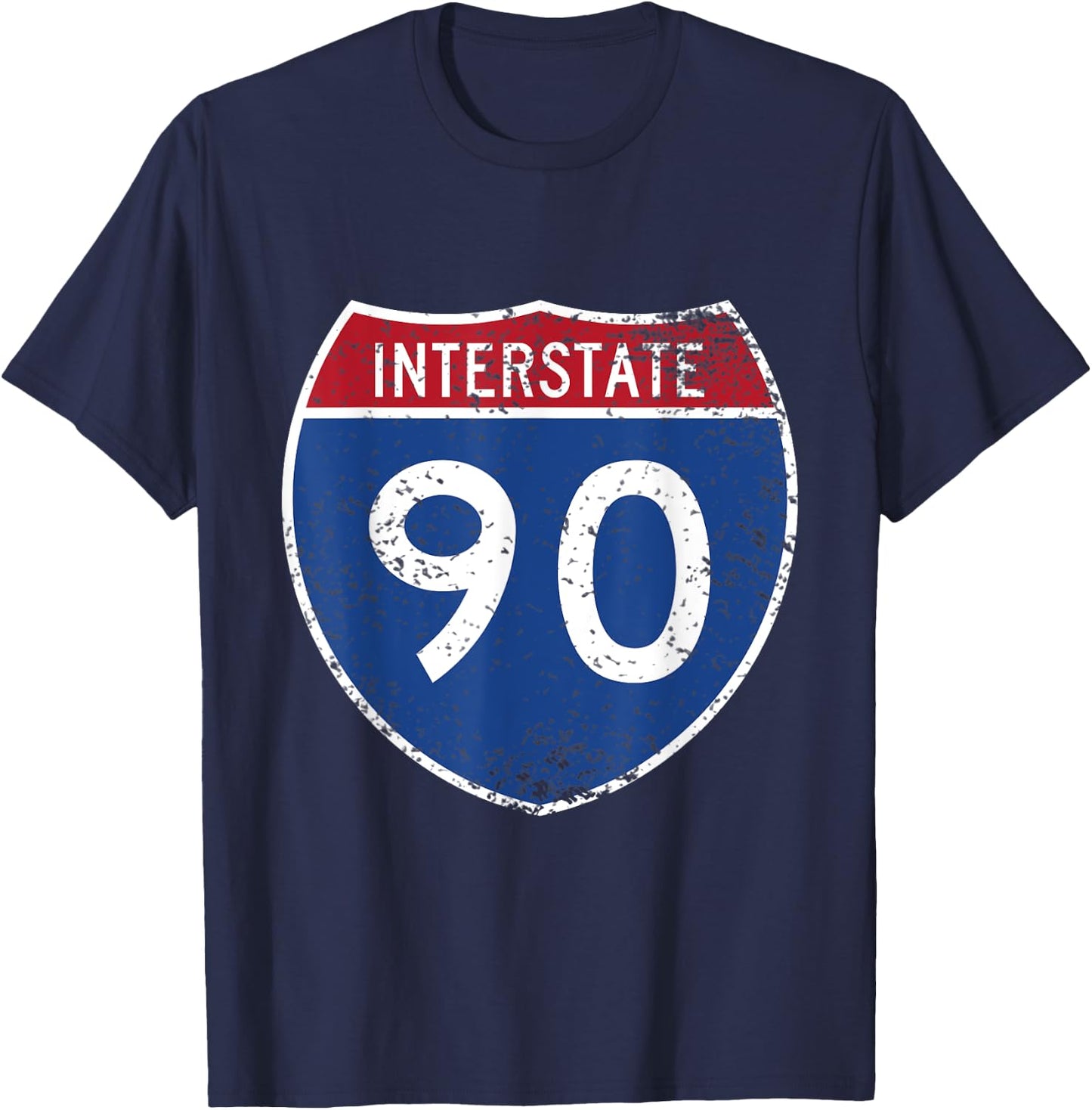 Interstate 90 Distressed Grunge Vintage Look T-Shirt - T-Shirt | Navy