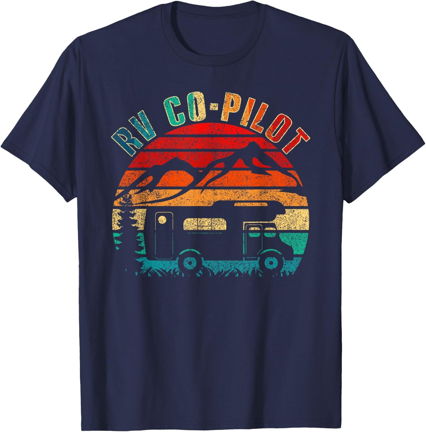 Funny Vintage Motorhome Travel Vacation RV Co-Pilot Camping - Black, Medium, , Short Sleeve, Classic Fit, Cotton Blend, Polyester T-Shirt - T-Shirt | Navy