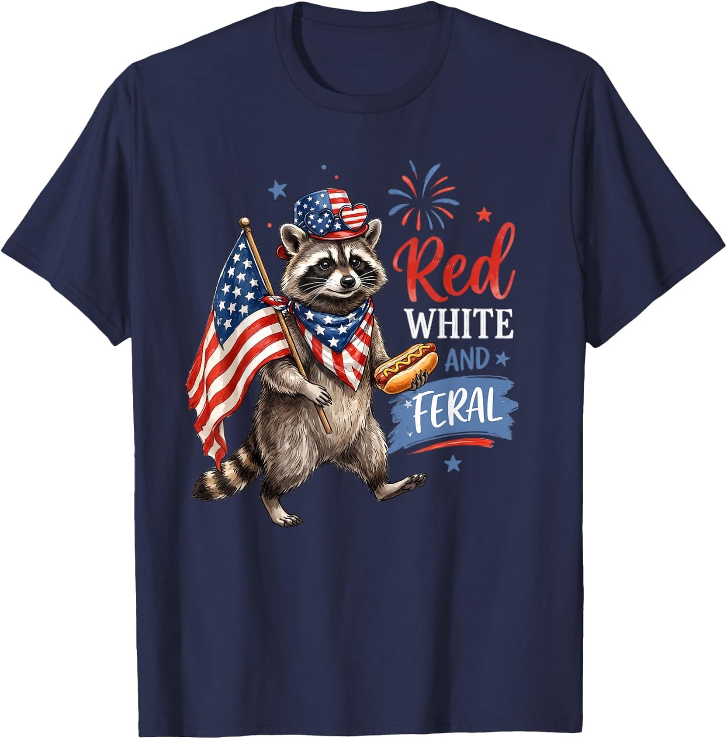 Red White and Feral USA Flag American Raccoon 4th of July T-Shirt - T-Shirt | Navy