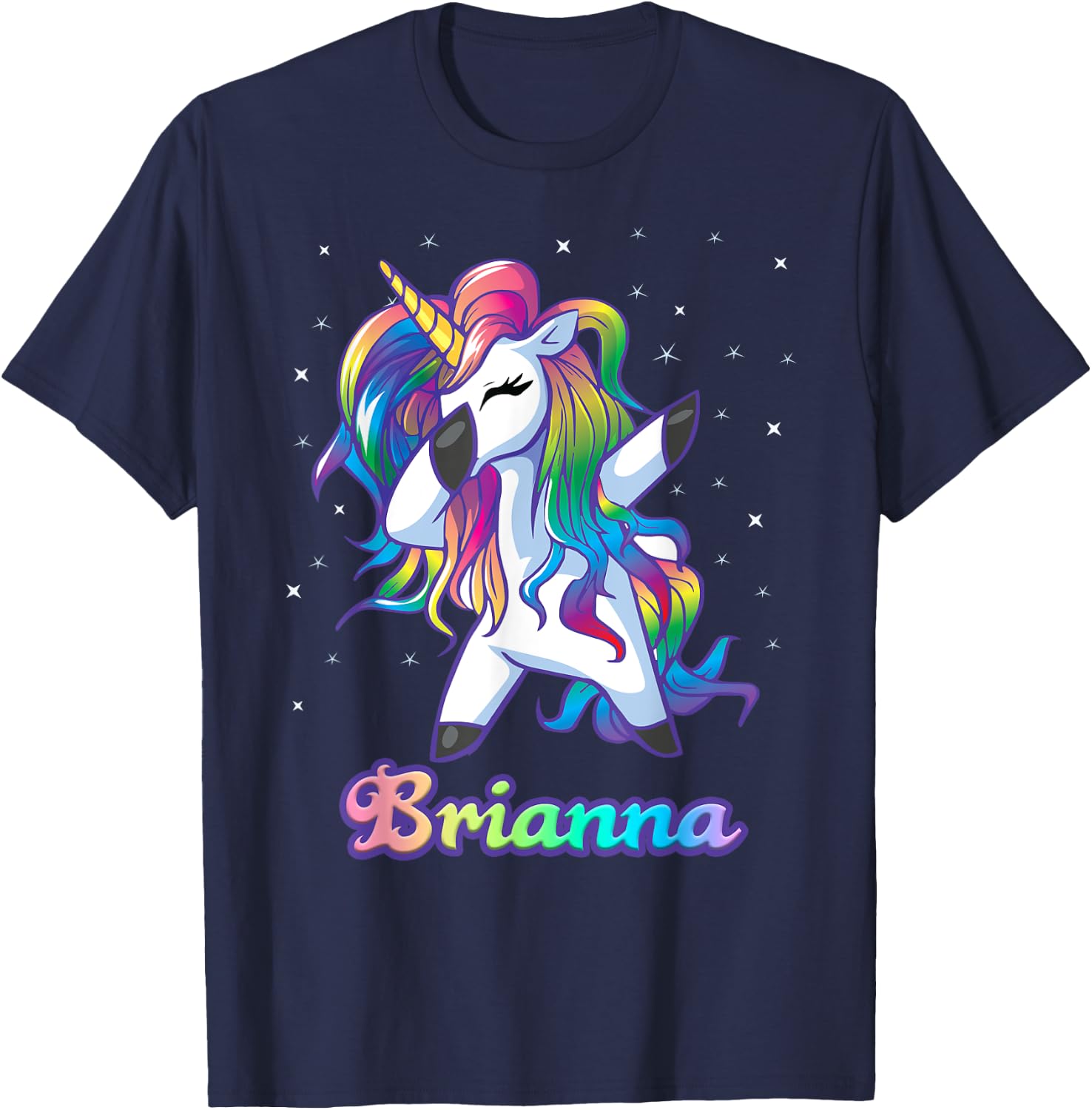 BRIANNA Name Personalized Custom Rainbow Unicorn Dabbing T-Shirt - T-Shirt | Navy