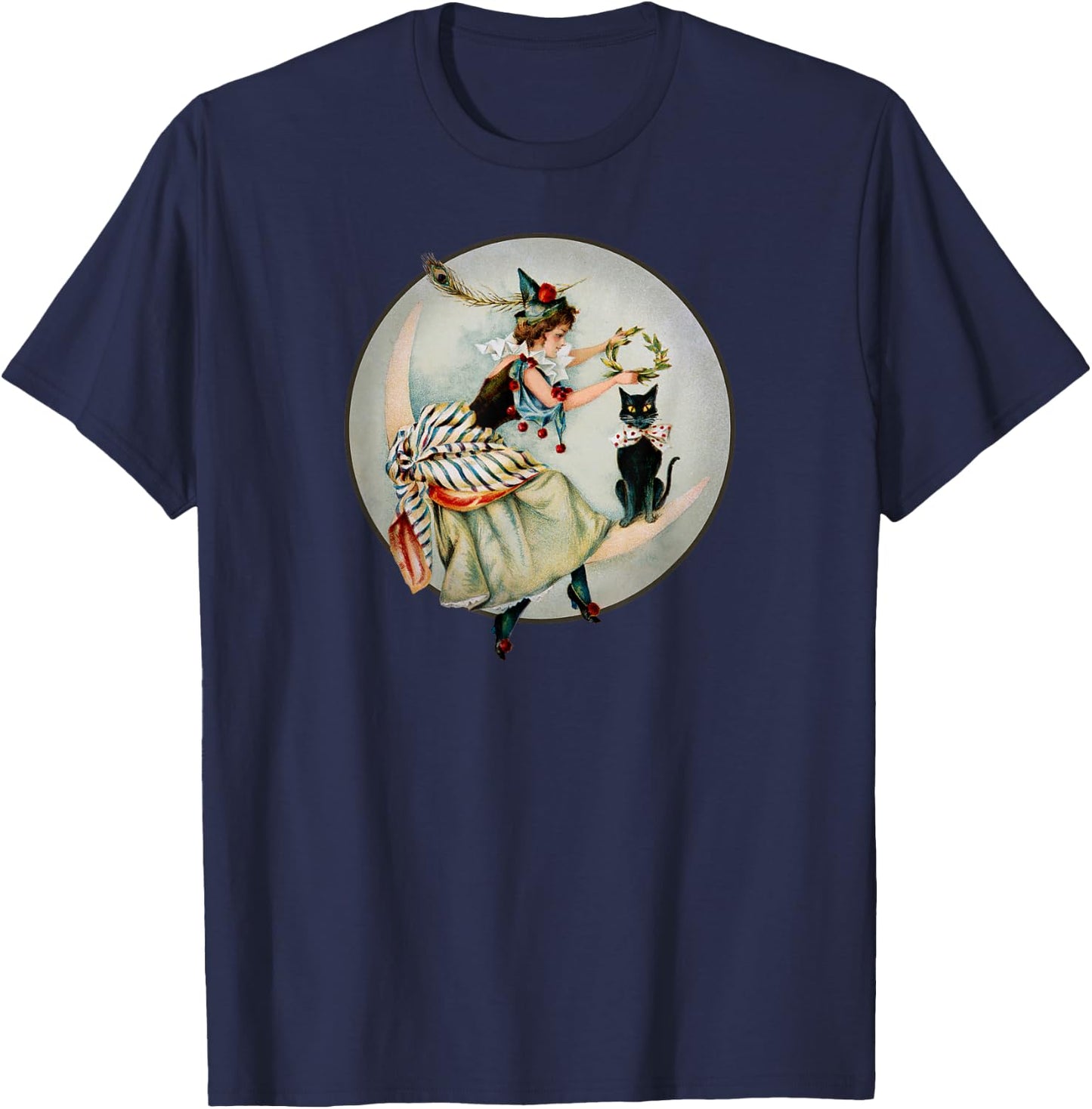 The Black Cat Magazine Vintage Halloween Woman And Cat T-Shirt - T-Shirt | Navy