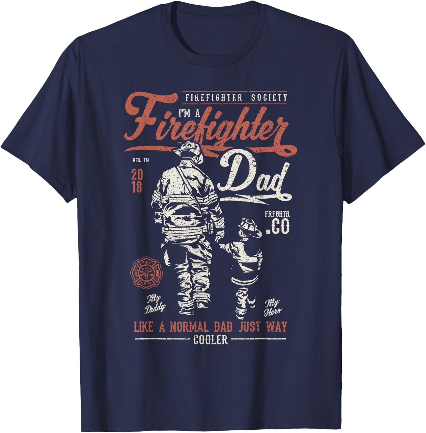 Distressed Firefighter Dad Shirt Men Fathers Day Fireman T-Shirt - T-Shirt | Navy