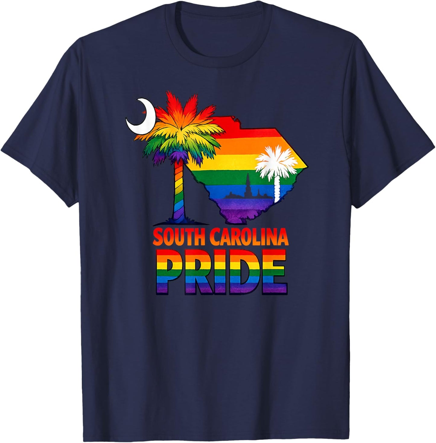 South Carolina Pride Palmetto Rainbow State Graphic T-Shirt - T-Shirt | Navy