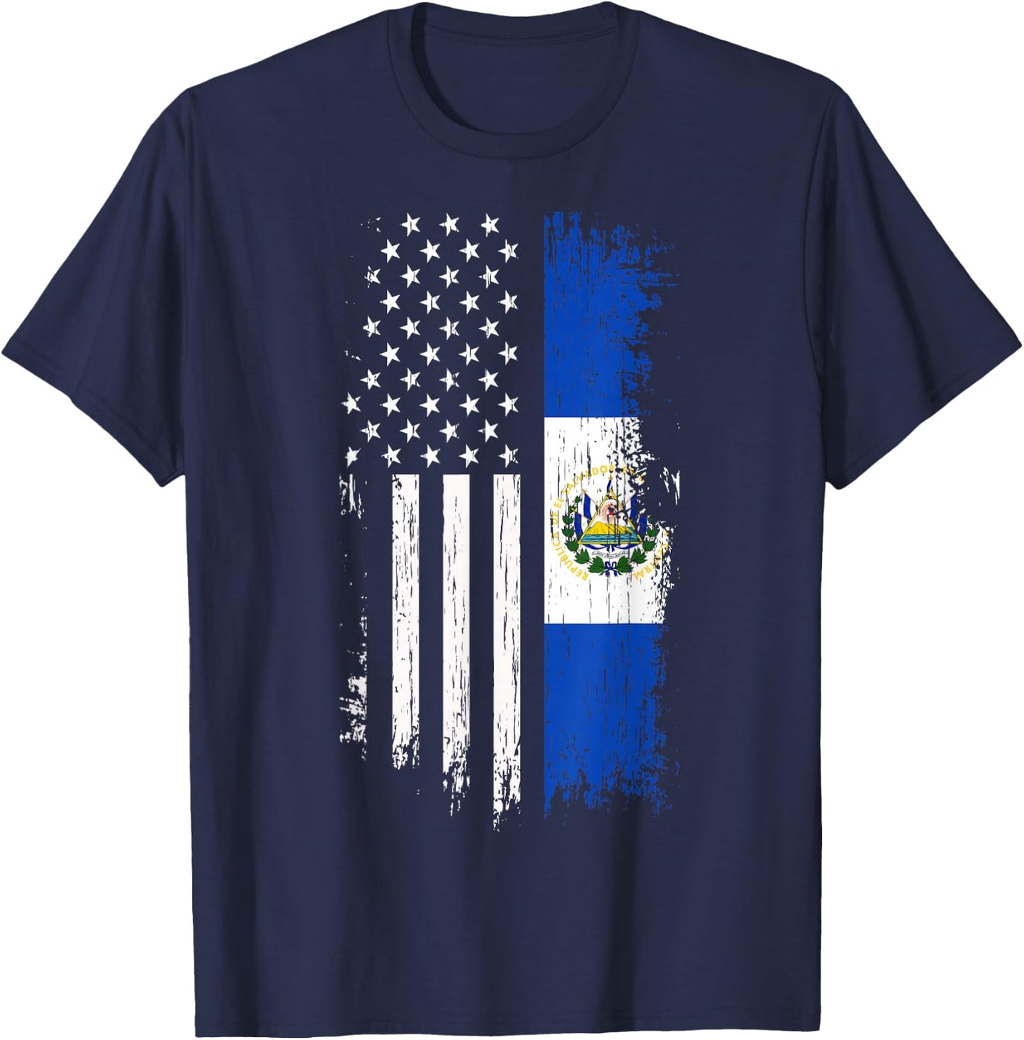 Salvadoran America Flag - El Salvador USA Shirt T-Shirt - T-Shirt | Navy
