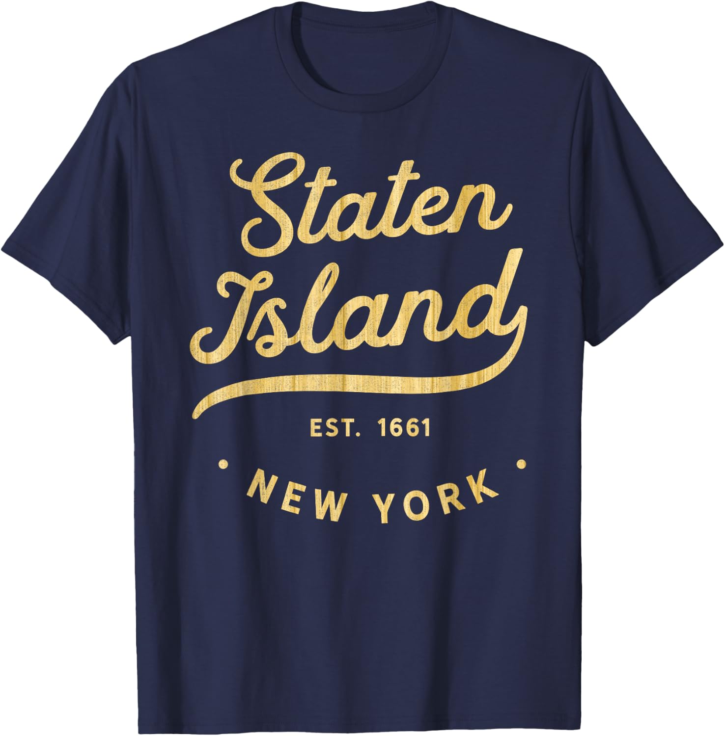 Classic Retro Vintage Staten Island Woodgrain NYC USA Casual T-Shirt - T-Shirt | Navy