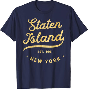 Classic Retro Vintage Staten Island Woodgrain NYC USA Casual T-Shirt - T-Shirt | Navy