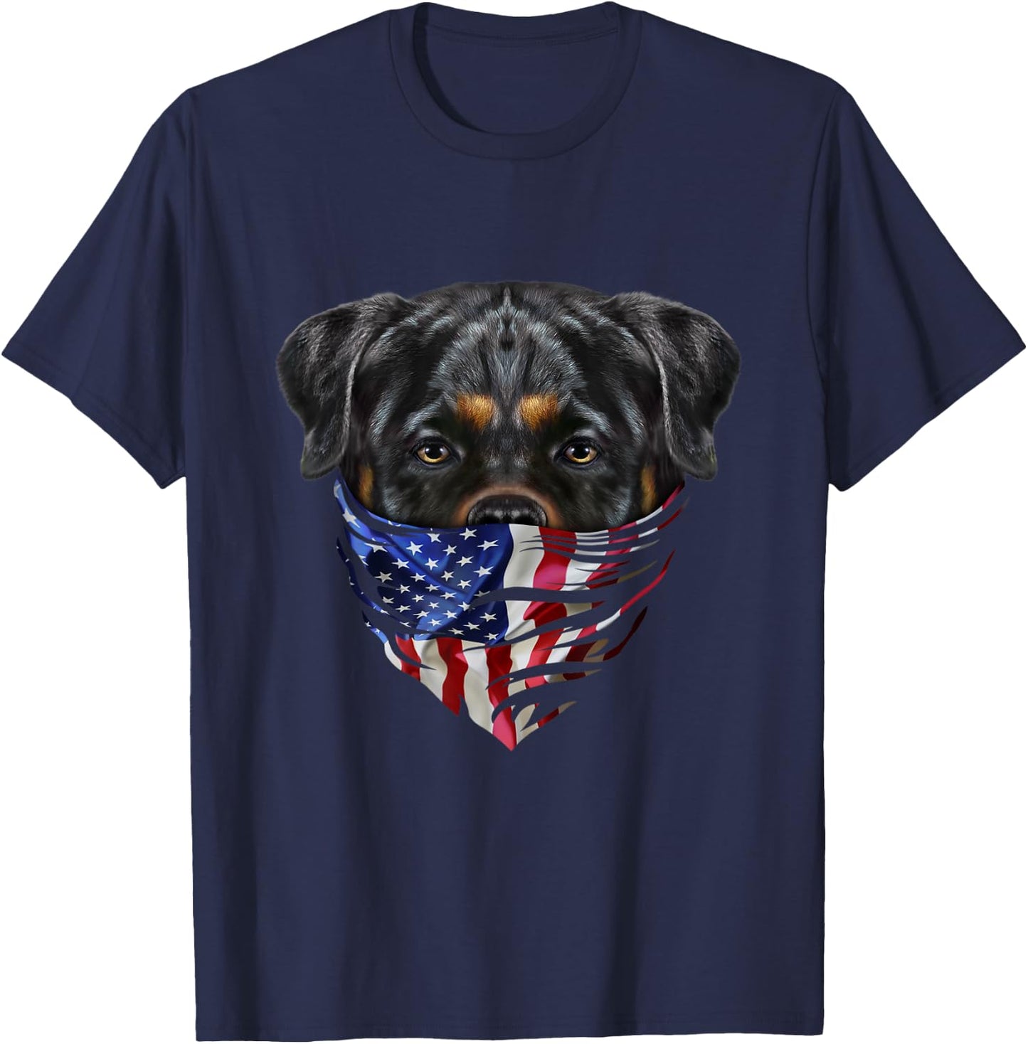 Patriotic Rottweiler Dog in Flag of USA Bandana T-Shirt - T-Shirt | Navy