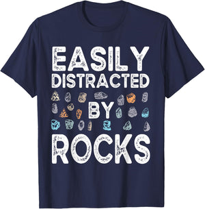 Easily Distracted By Rock Funny Vintage Rock Collector T-Shirt - T-Shirt | Navy
