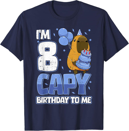 8 Years Capy Birthday to me Boys 8th Birthday Capybara T-Shirt - T-Shirt | Navy
