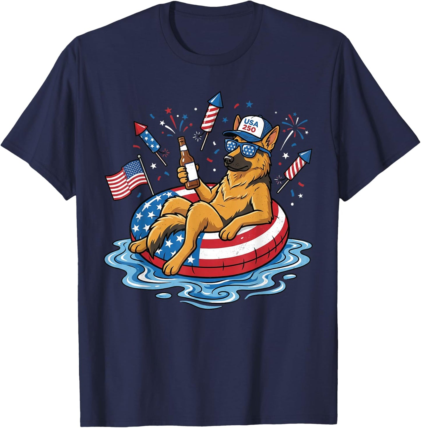 Retro German Shepherd Beer USA 250th Anniversary 4th of July T-Shirt - T-Shirt | Navy
