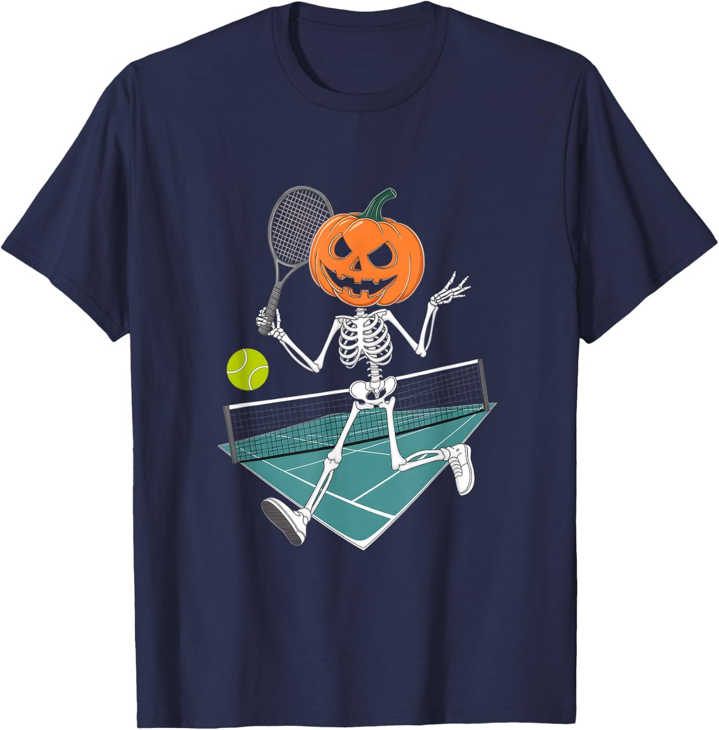 Tennis Pumpkin Jack O LanternFunny Halloween Pun T-Shirt - T-Shirt | Navy