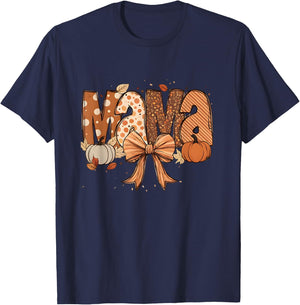 Fall Mama Autumn Coquette Pumpkin Vibes Mom Life T-Shirt - T-Shirt | Navy