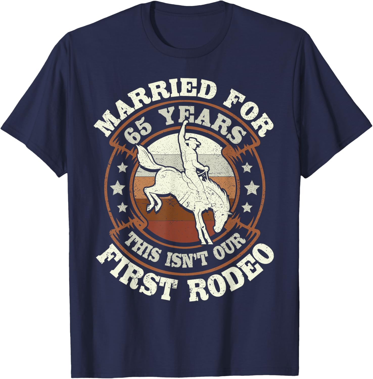 65 Years Married Cowboy 65th Wedding Anniversary Rodeo T-Shirt - T-Shirt | Navy