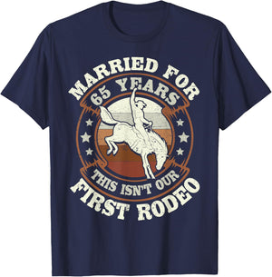 65 Years Married Cowboy 65th Wedding Anniversary Rodeo T-Shirt - T-Shirt | Navy