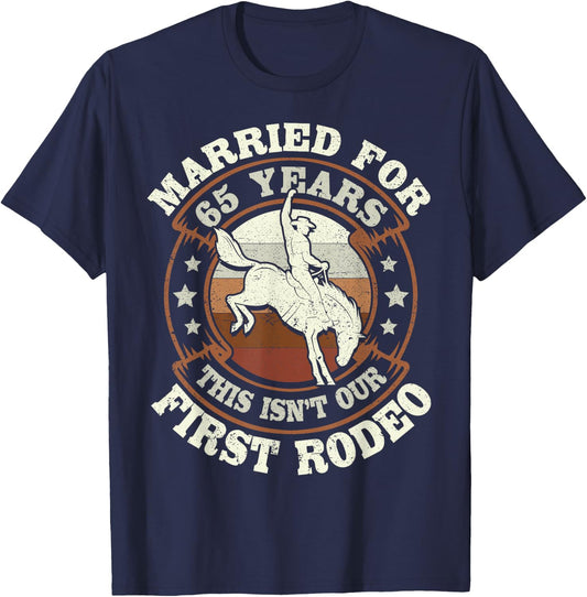 65 Years Married Cowboy 65th Wedding Anniversary Rodeo T-Shirt - T-Shirt | Navy