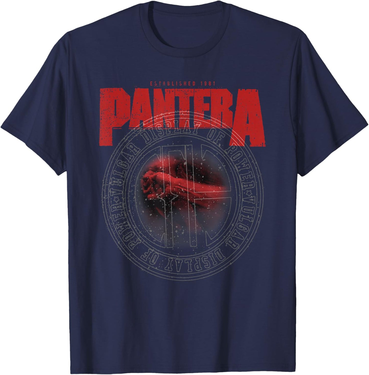 Pantera Official Vulgar Display of Power Circle Black -Adults Classic Fit Short Sleeve T-Shirt - T-Shirt | Navy