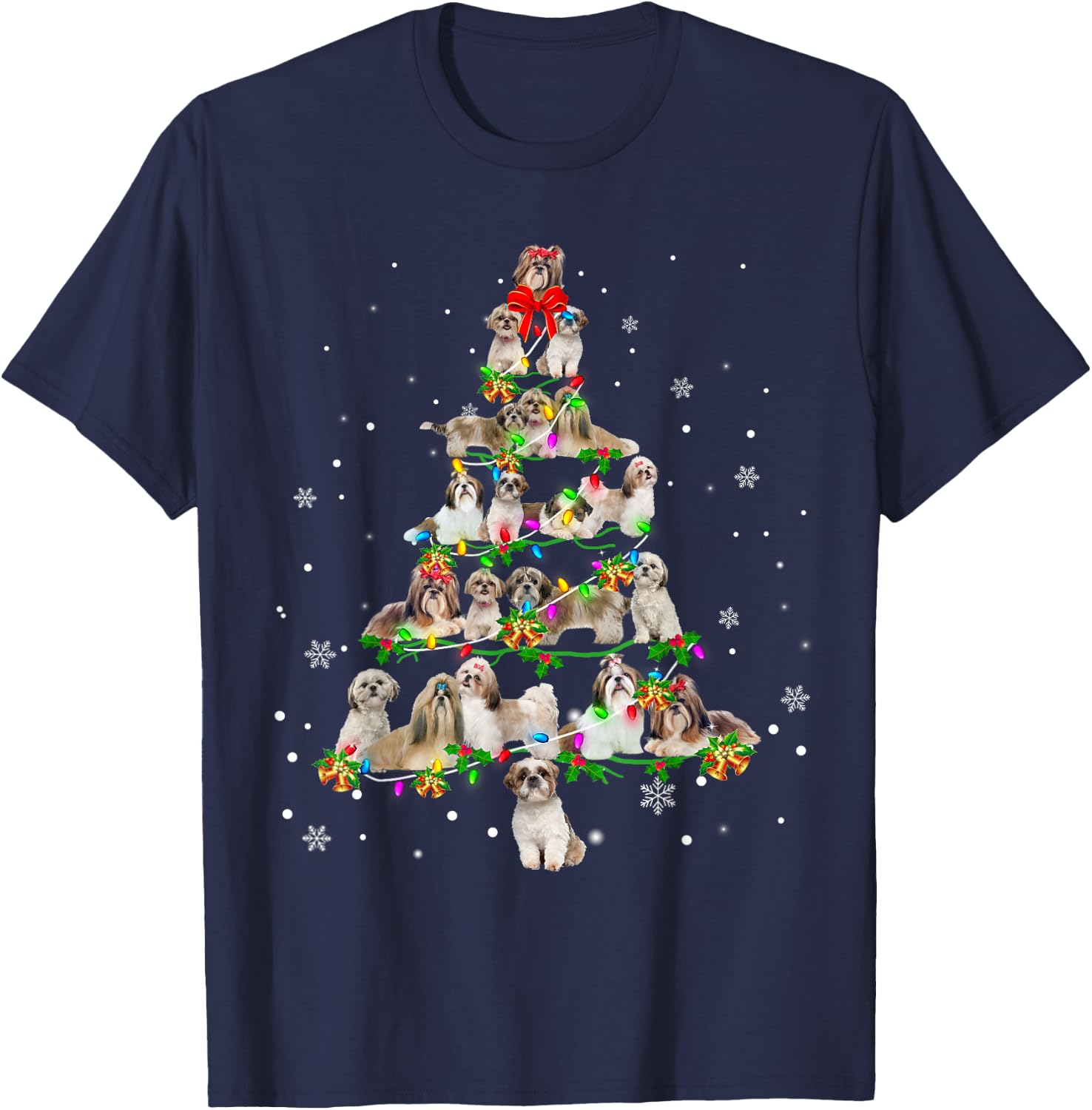 Shih Tzu Christmas Tree X-Mas Gift T-Shirt - T-Shirt | Navy