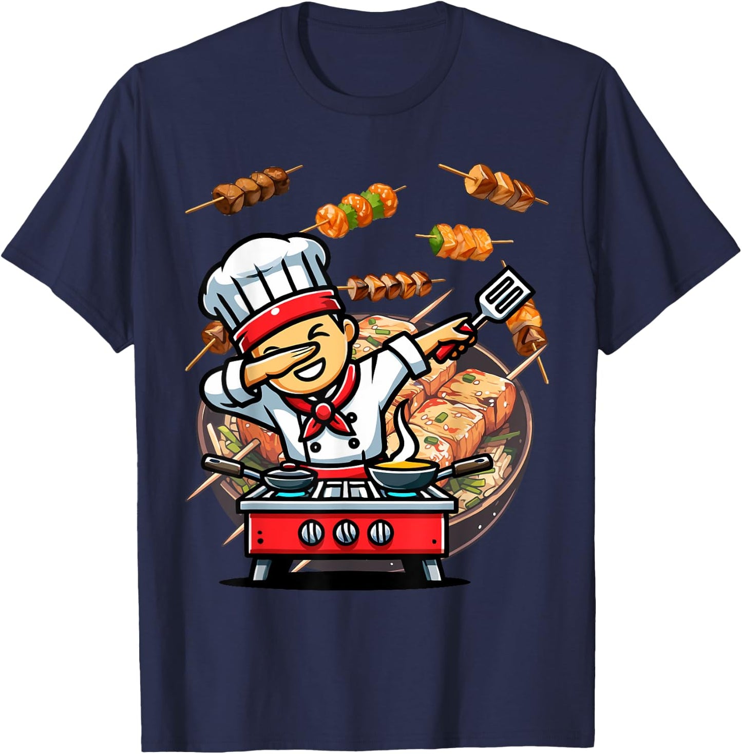 Dabbing Hibachi Chef Funny T-Shirt - T-Shirt | Navy
