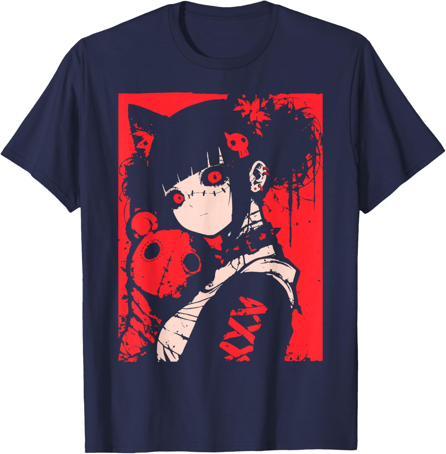 Horror Anime Manga | Japan Japanese Creepy Kawaii Goth T-Shirt - T-Shirt | Navy