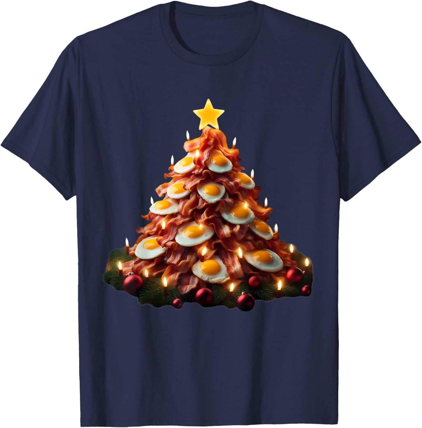 Bacon Christmas Tree With Eggs Carnivore Keto Meat Lover Fun T-Shirt - T-Shirt | Navy