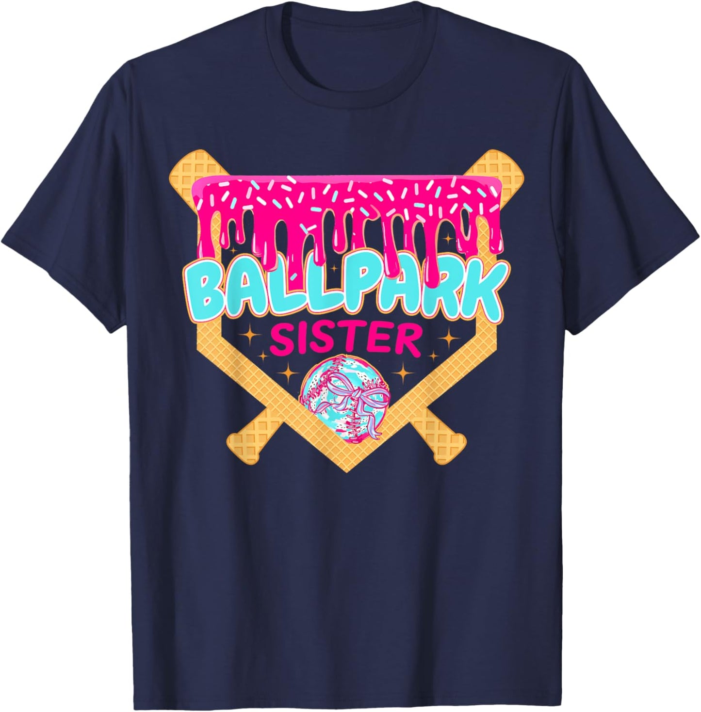Baseball Drip Ballpark Sister Ice Cream Drip Tball Ball T-Shirt - T-Shirt | Navy