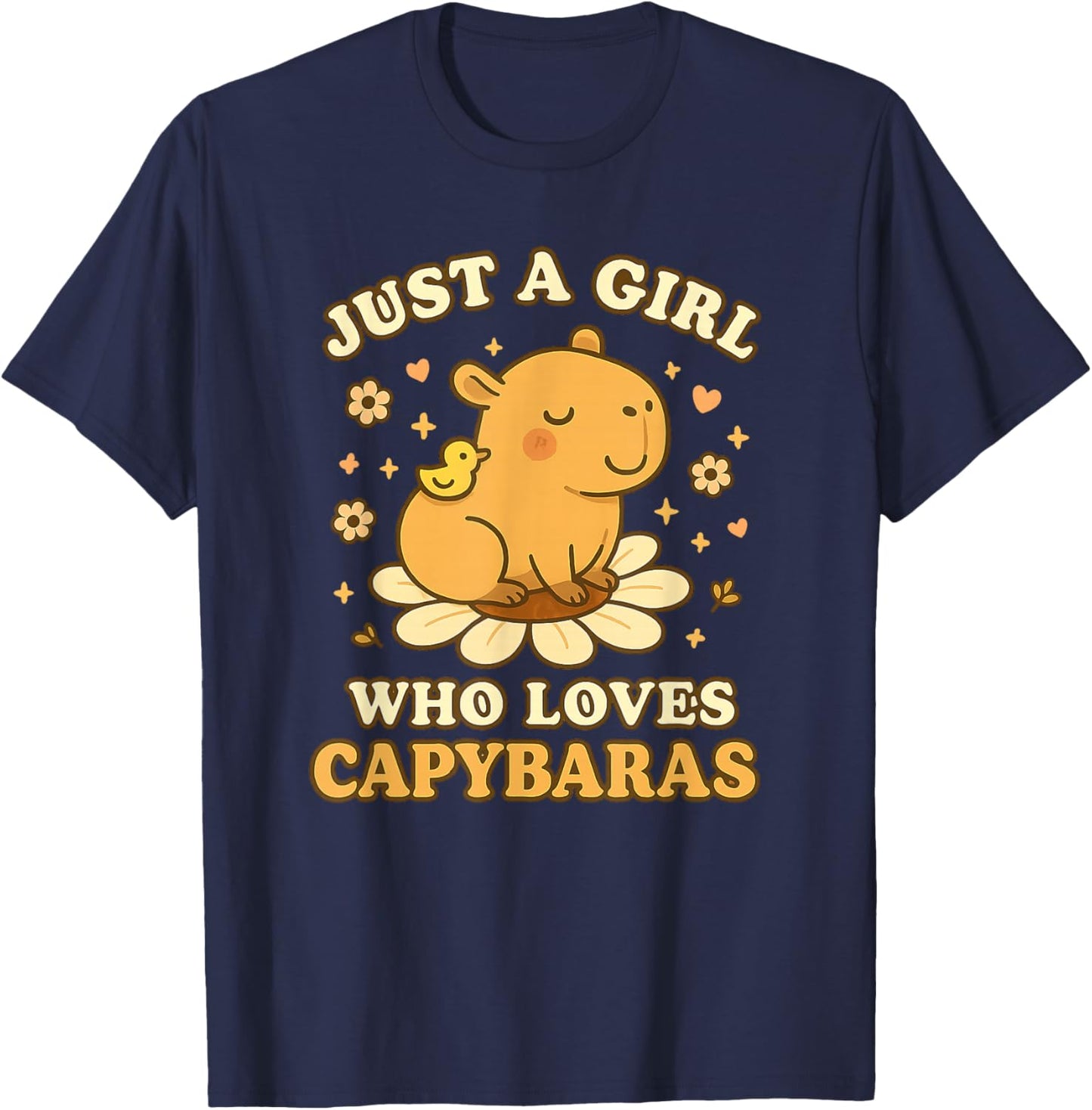Just A Girl Who Loves Capybaras Cute Kawaii Daisy T-Shirt - T-Shirt | Navy