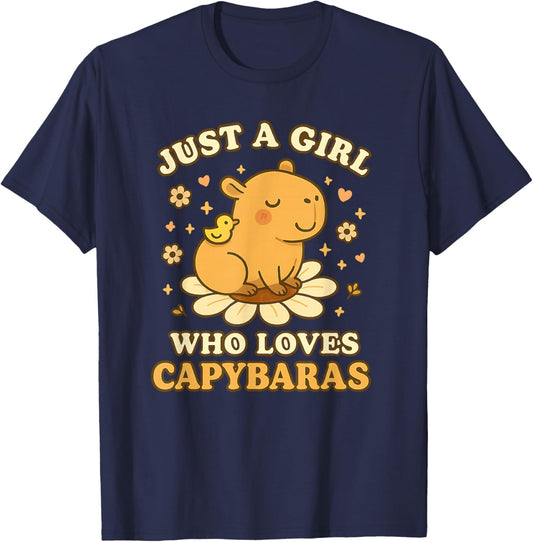 Just A Girl Who Loves Capybaras Cute Kawaii Daisy T-Shirt - T-Shirt | Navy