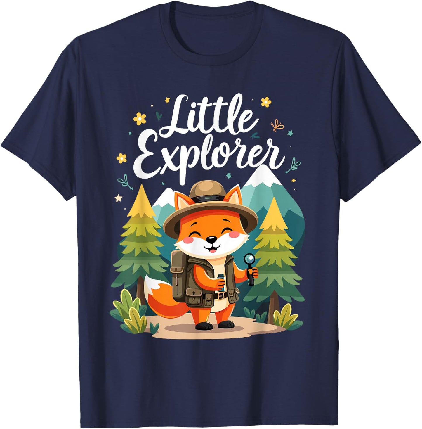 Little Explorer, Cute Fox Camping Hiking Children T-Shirt - T-Shirt | Navy